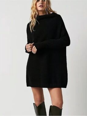 Free People Afterglow Oversized Mock Neck Sweater Black XS